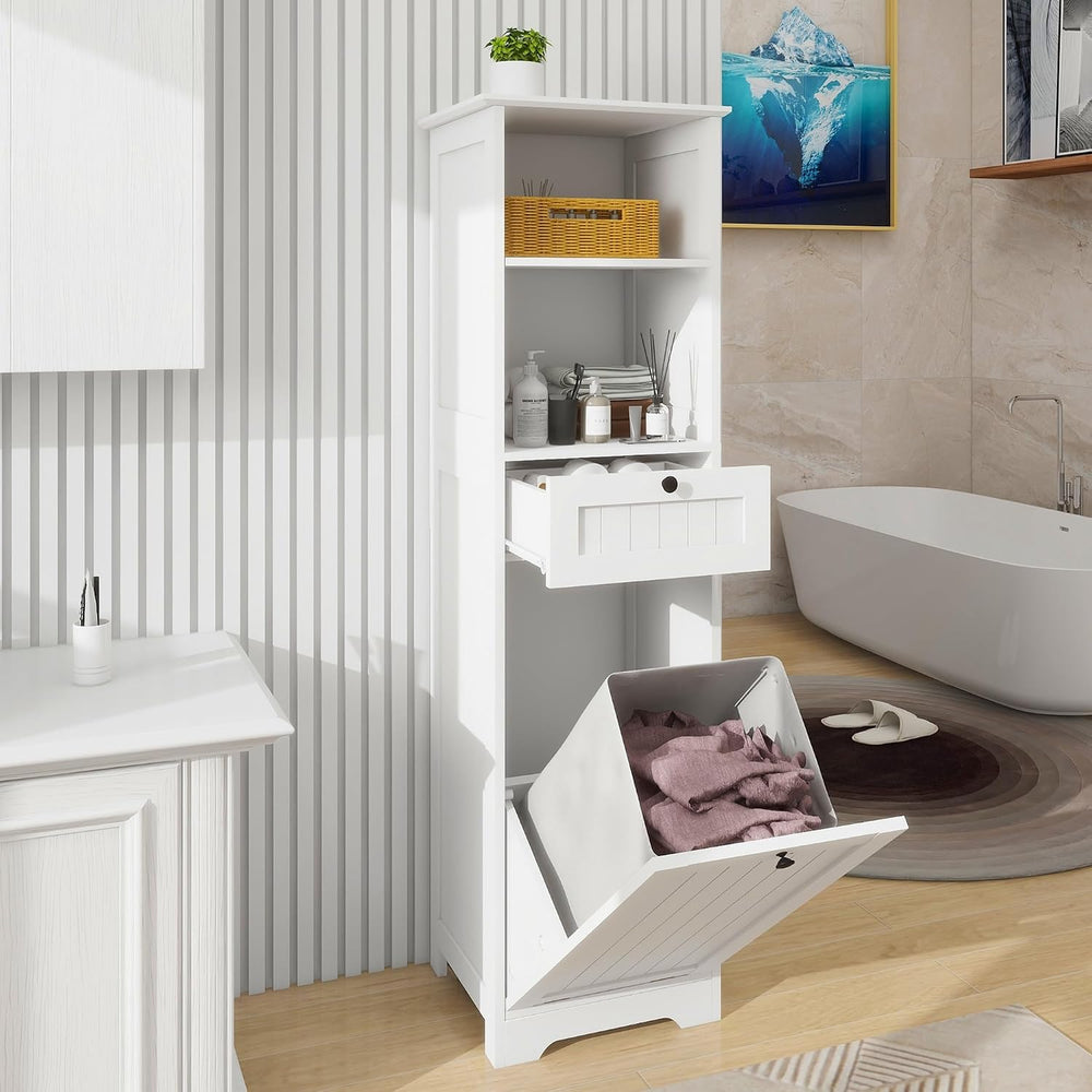 Tall Tilt Out Laundry Room Cabinets and Storage with Hidden Removable Basket,...