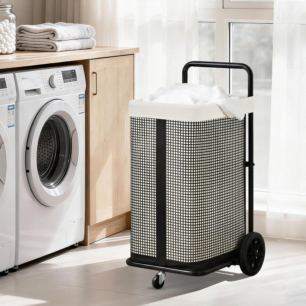 STORAGE MANIAC Rolling Laundry Cart with Removable Canvas Liner Bag, Beige
