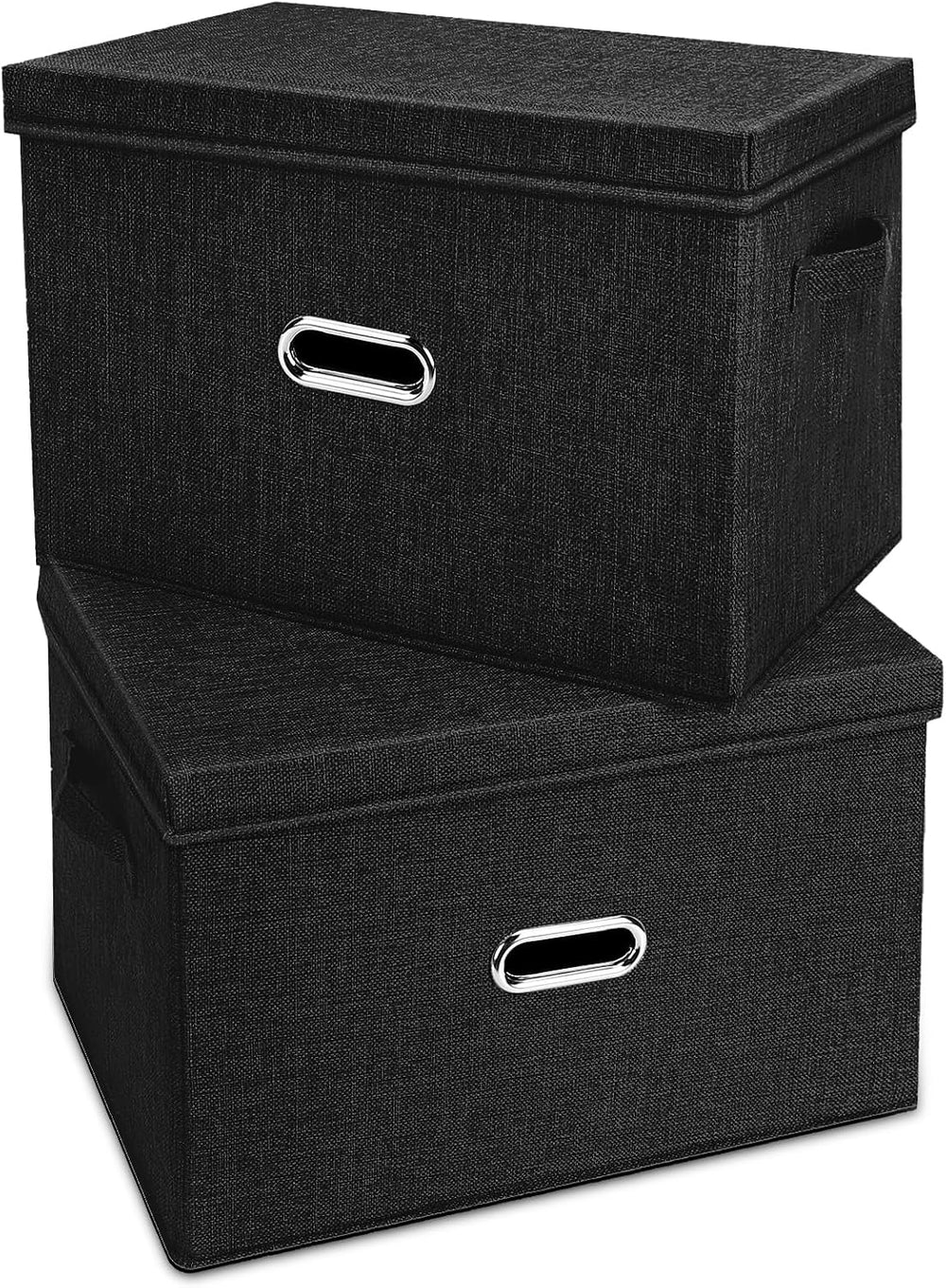 Large Linen Fabric Foldable Storage Bins with Removable Lid and Handles, Wash...