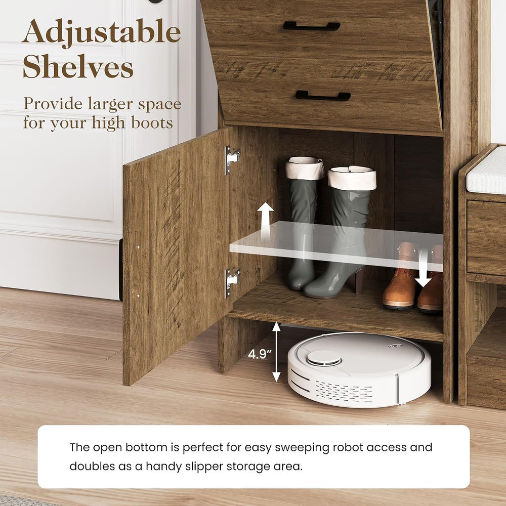 Shoe Storage Cabinet for Entryway with 1 Fluted Flip Drawers with Pegboard