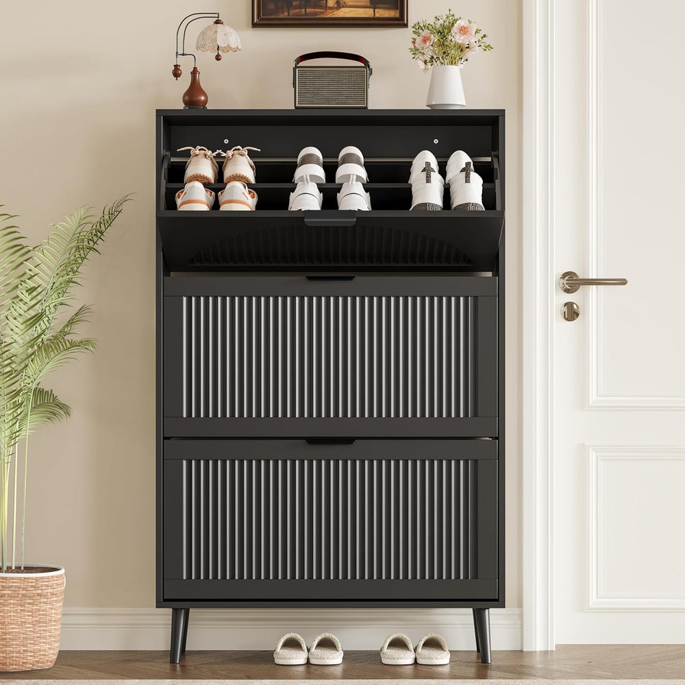 BORNOON Shoe Cabinet for Entryway with 3 Flip Drawers, Slim Wooden Shoe Stora...