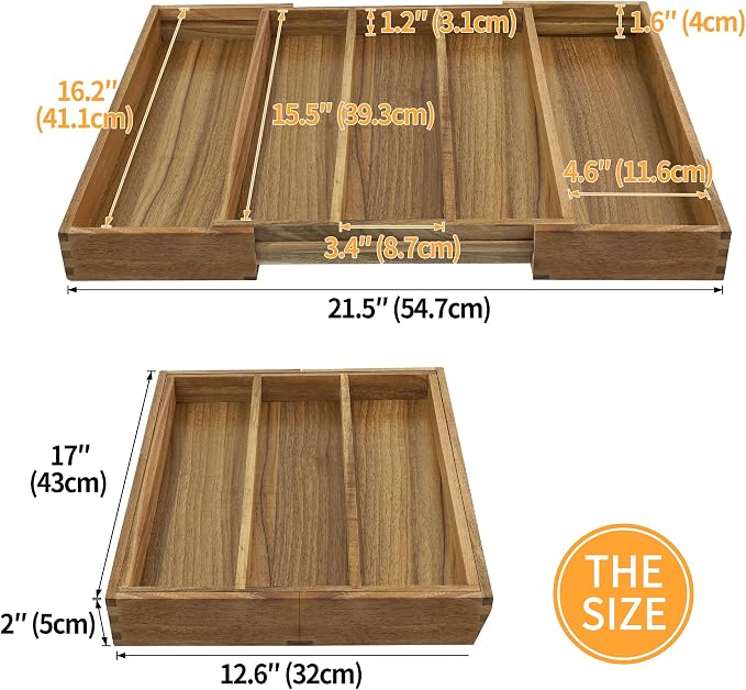 Luxury Acacia Silverware Organizer -Kitchen Drawer Organizer
