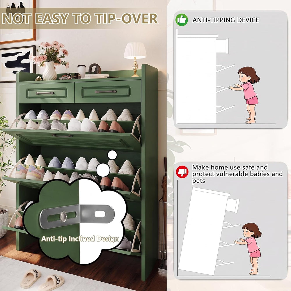 Shoe Cabinet for Entryway with 3 Flip Drawers & 2 Top Drawers