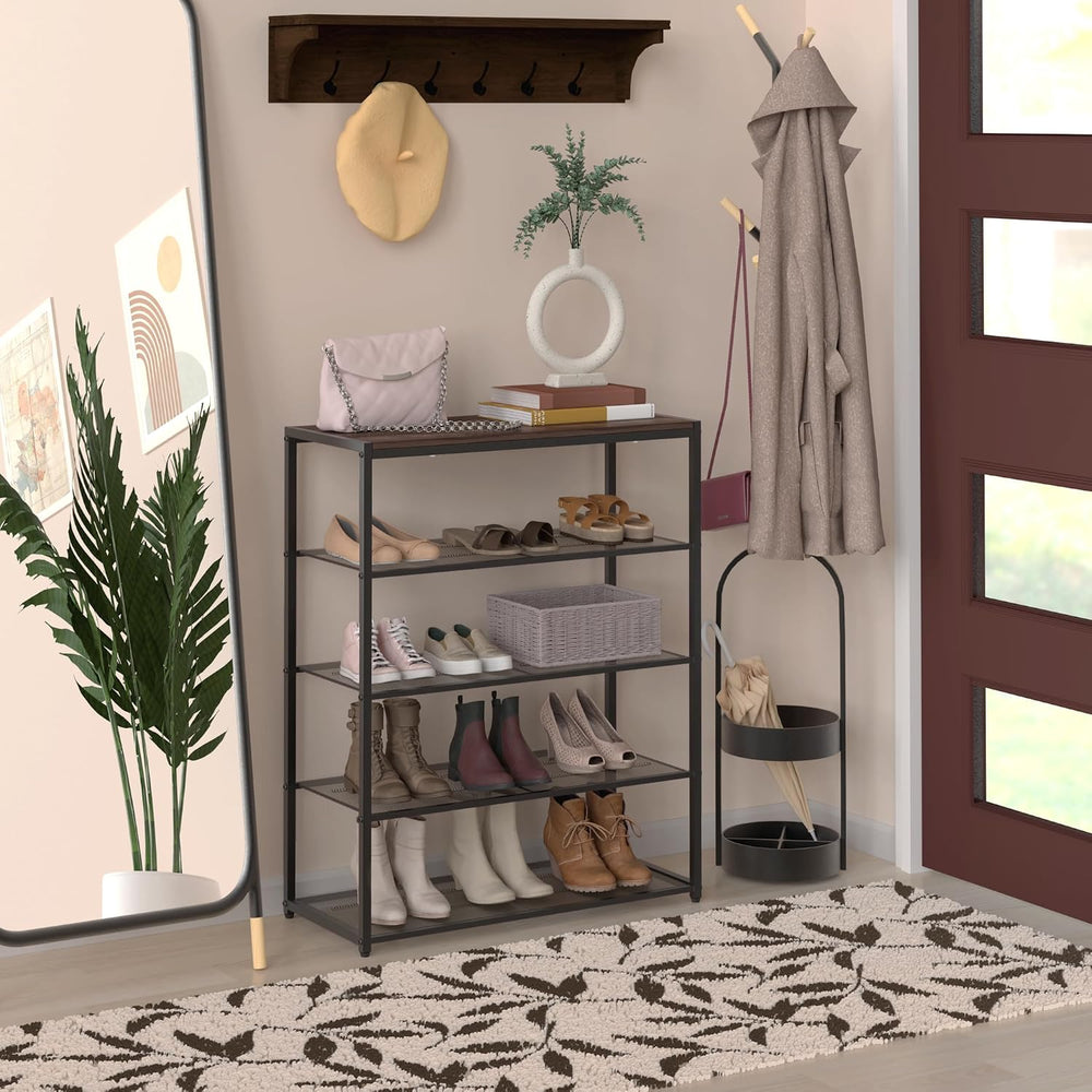ClosetMaid 5-Tier Shoe Rack, Storage Organizer, with Wood Top Shelf, 4 Metal ...