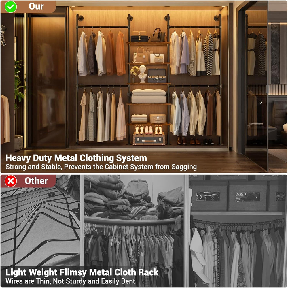 Aheaplus Industrial Pipe Clothing Rack, 6.42FT Closet Organizer System