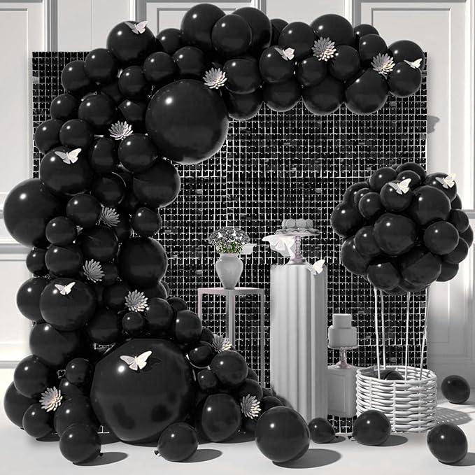 12PCS Black Shimmer Wall Backdrop, Square Sequin Photo Backdrops Panel, Glitt...