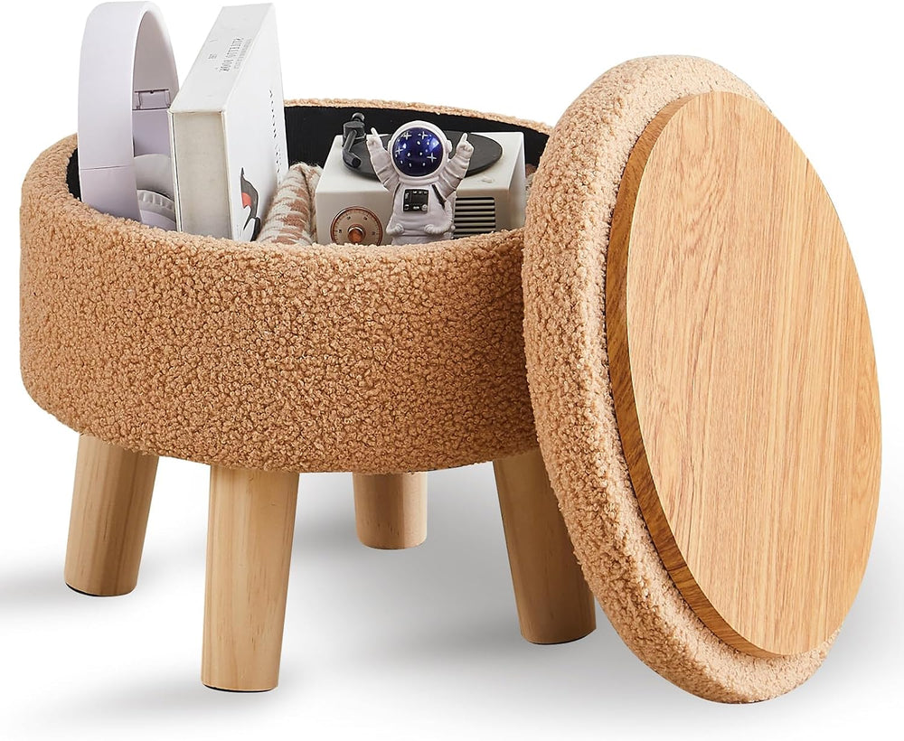 Wimarsbon Storage Ottoman, Modern Round Footrest with Soft Padded Seat, Teddy...