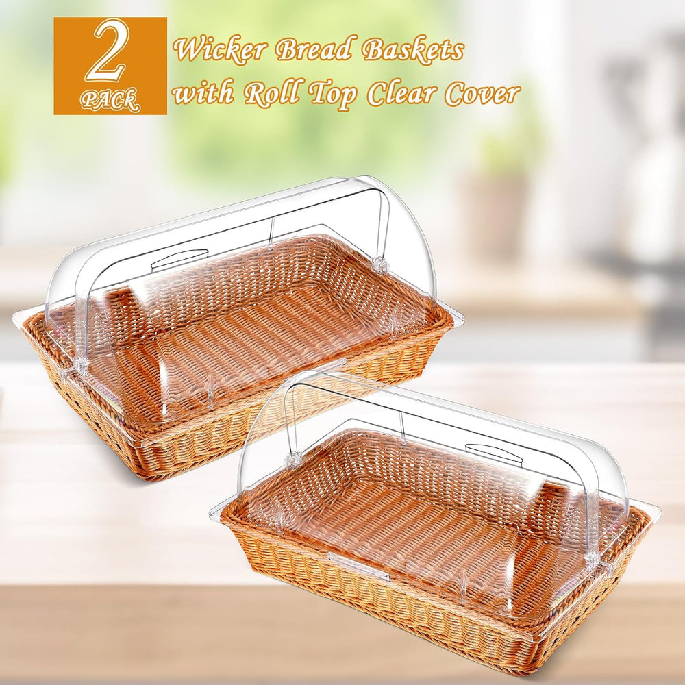 Ziliny 2 Set Wicker Bread Serving Basket, 21.06 x 12.6 Inch, 1 Compartment