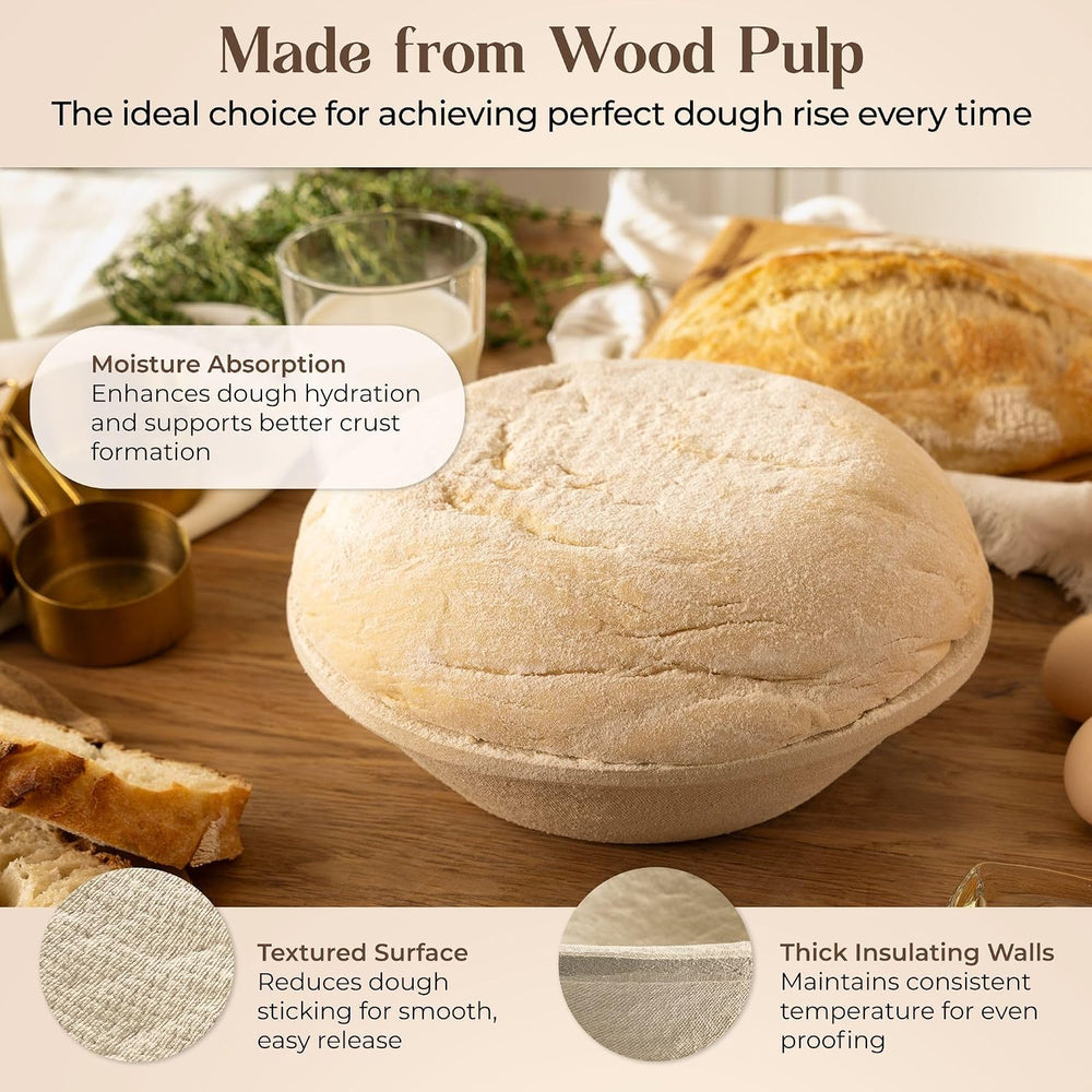 Wood Pulp Banneton Bread Proofing Basket – 12" Round 3.3LB Brotform with...