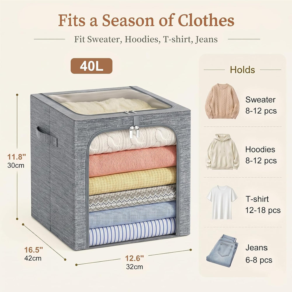 GoMaihe Clothes Storage Bins with Metal Frame for Closet, 40L 6-Pack Grey