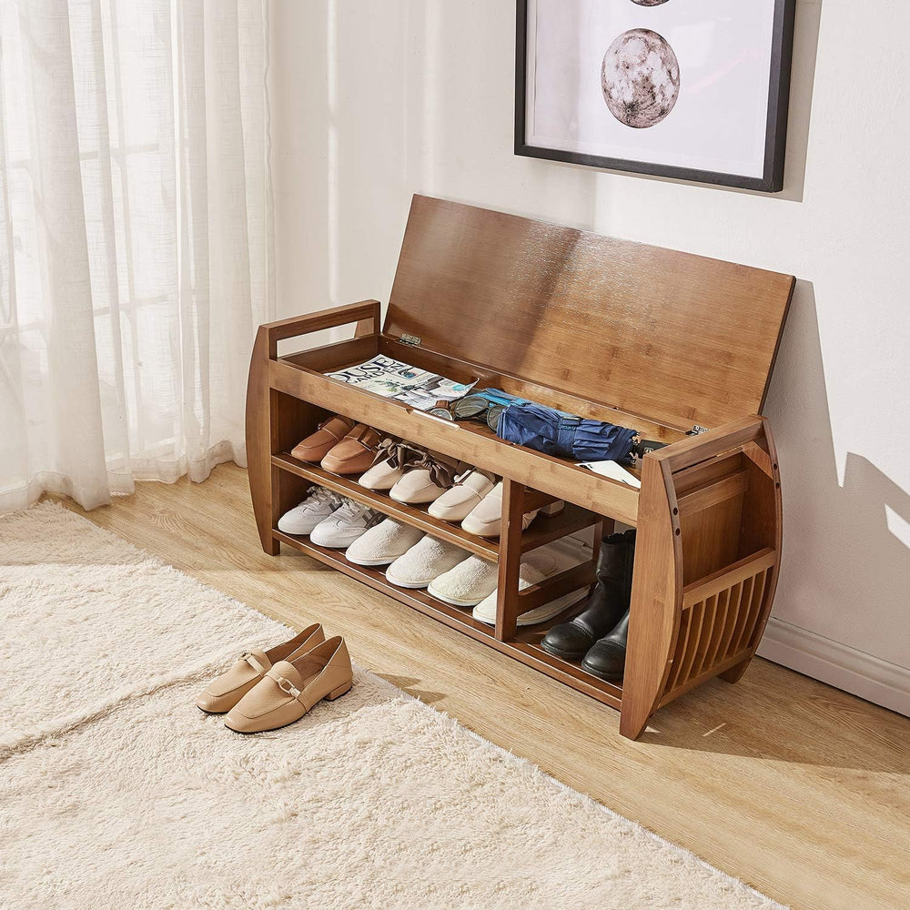 Bamboo Shoe Rack & Shoe Bench, Entryway Storage Organizer, Multi Function...