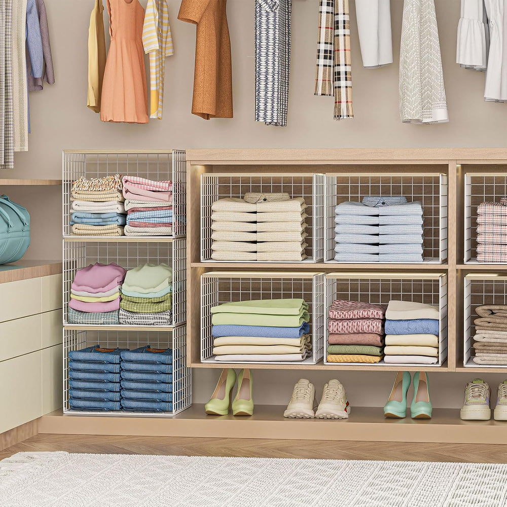 Extra-Long Closet Organizers and Storage with Top Board, 3 Pack Stackable Clo...