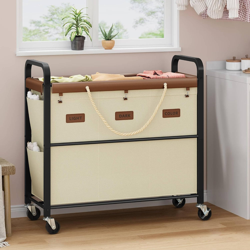 Tajsoon 148L Large Laundry Sorter 3 Section, Beige