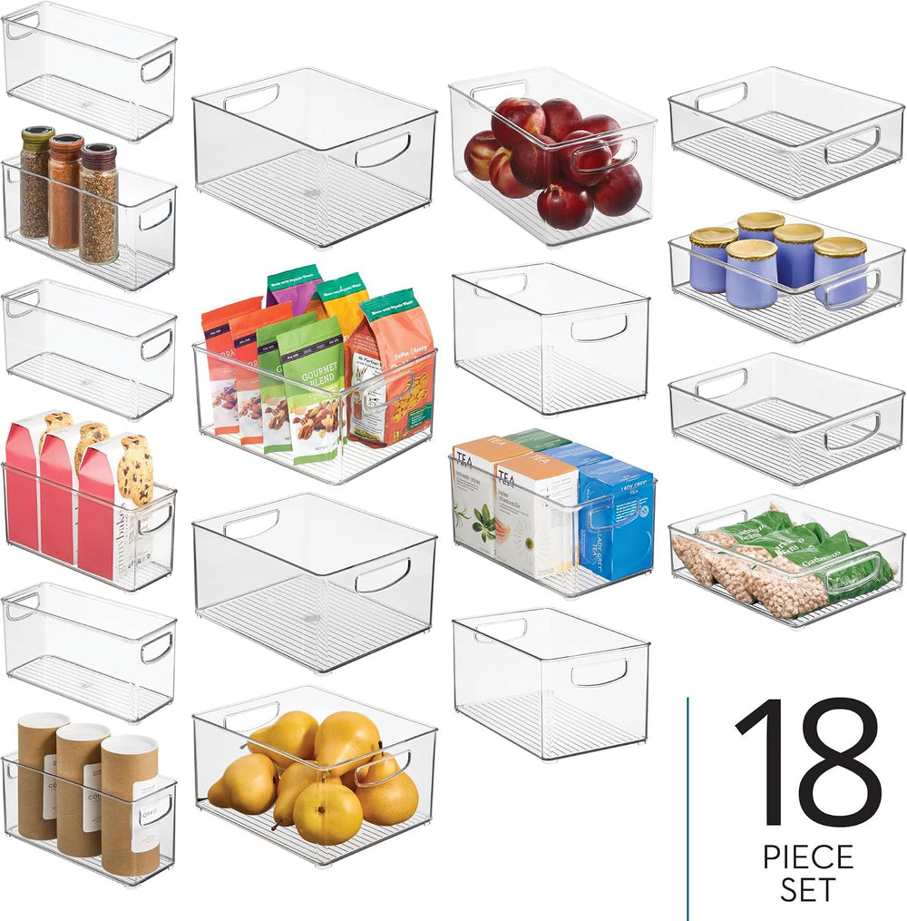 iDesign Stackable Plastic Handle Bin Storage Organizers, 18 Pack, Clear