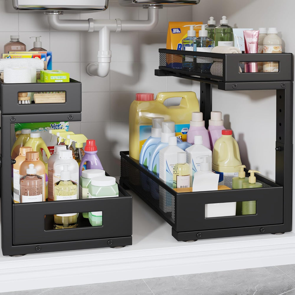 2 Pack 17IN Depth Under Sink Storage Organizer, Large 2-Tier Elegant Mesh Pul...