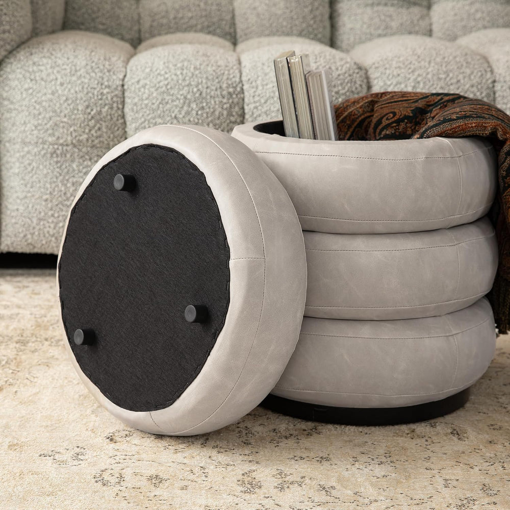 Glitzhome 19.5" H Modern Storage Ottoman, Leatherette Accent Footrest Ot...