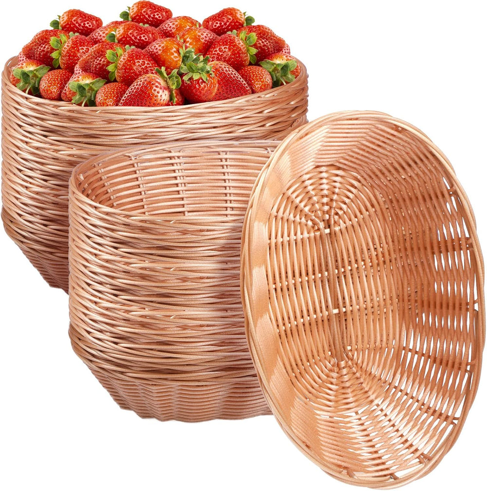 Potchen 24 Pack Plastic Oval Basket 9.5 x 6.3 x 2.4 Inch Small Fruit Bread Ba...