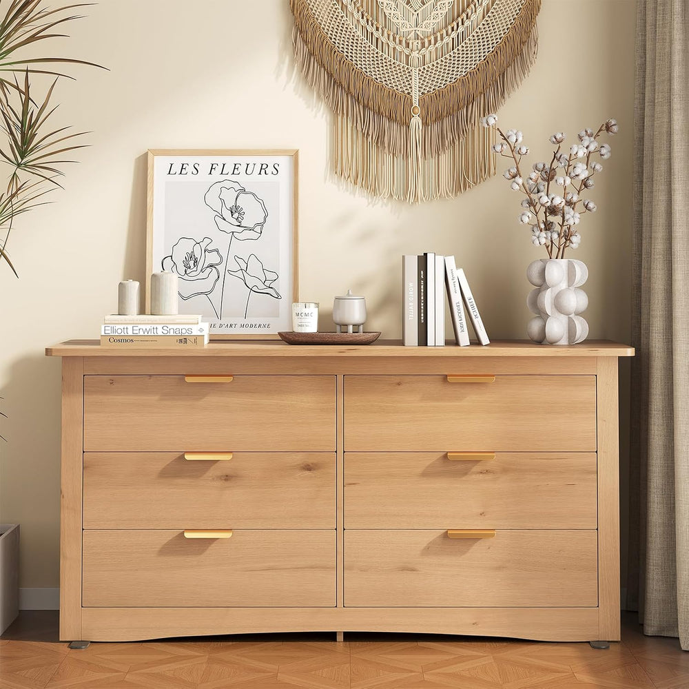 DUMOS 6-Drawer Storage Cabinet, 59" Wide Modern Chest of Drawers, Wood