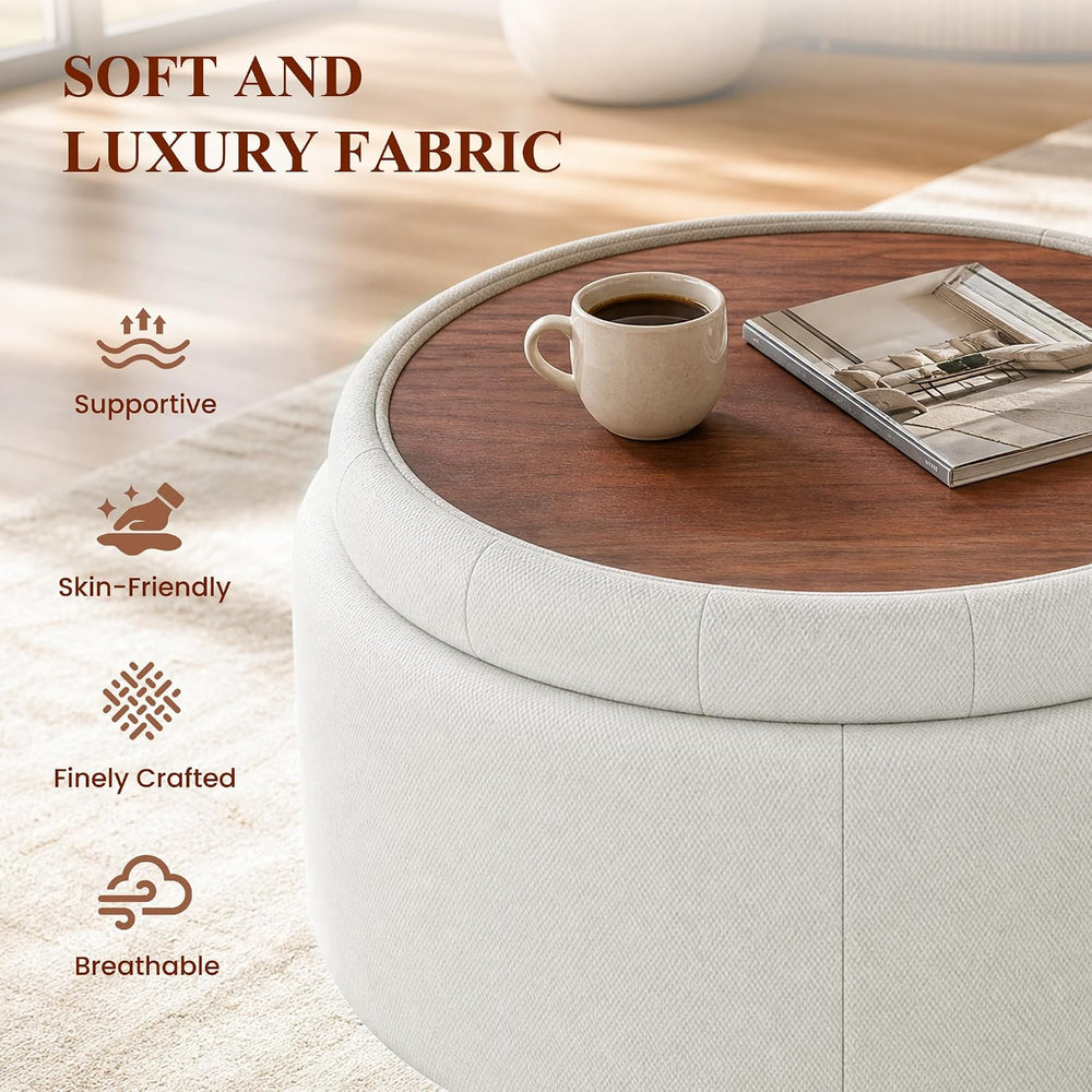 25Inch Round Storage Ottoman, Small Round Ottoman Coffee Table with Storage