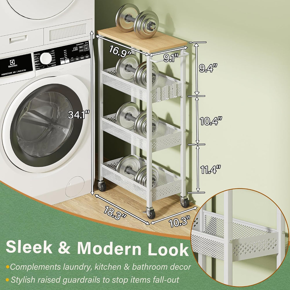 OKZEST 4-Tier Slim Rolling Storage Cart for Laundry Room, Bathroom, Kitchen