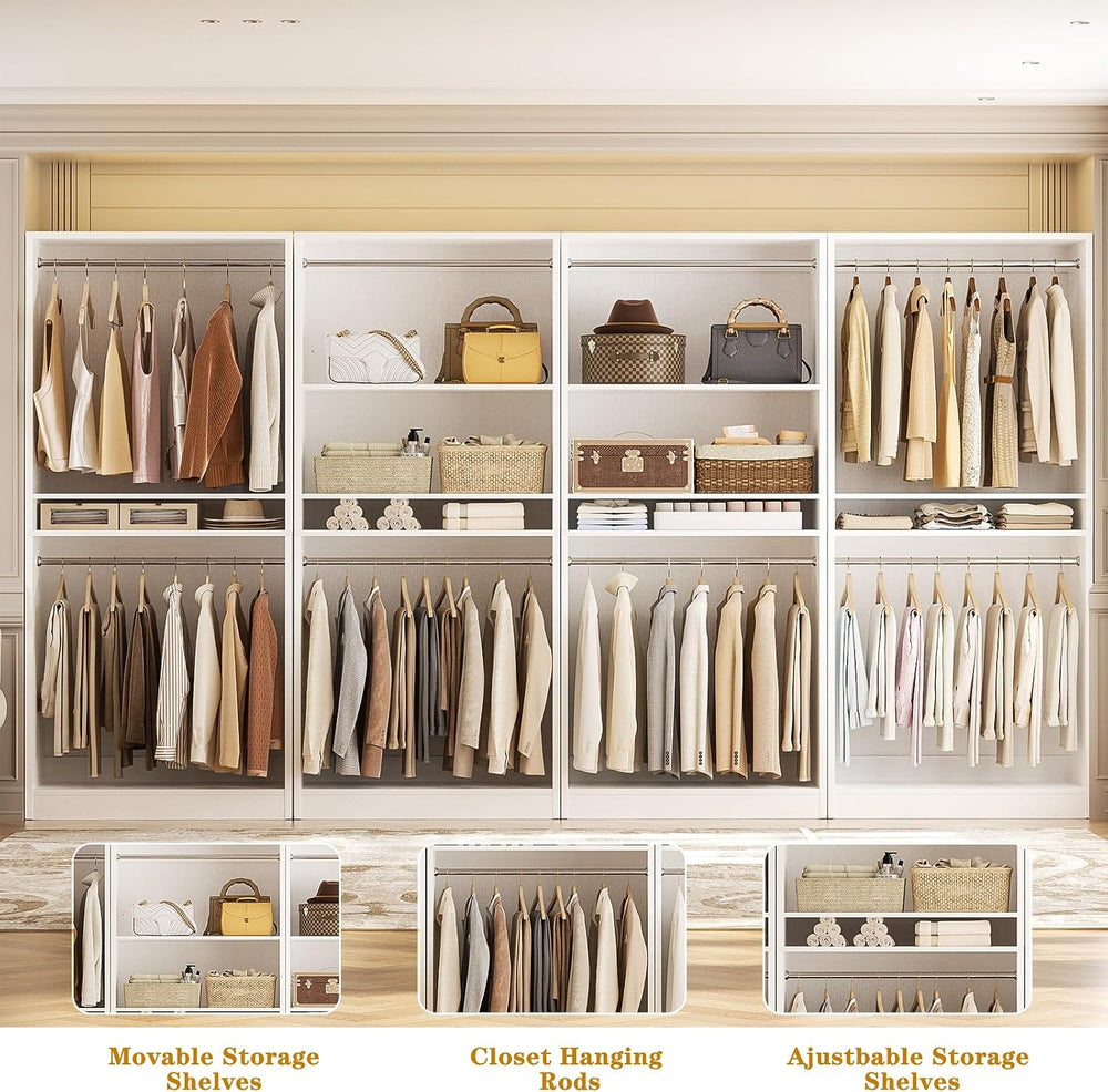 Unikito 12FT Modular Closet System with 8 Hanging Rods, 2800LBs Wood Garment ...