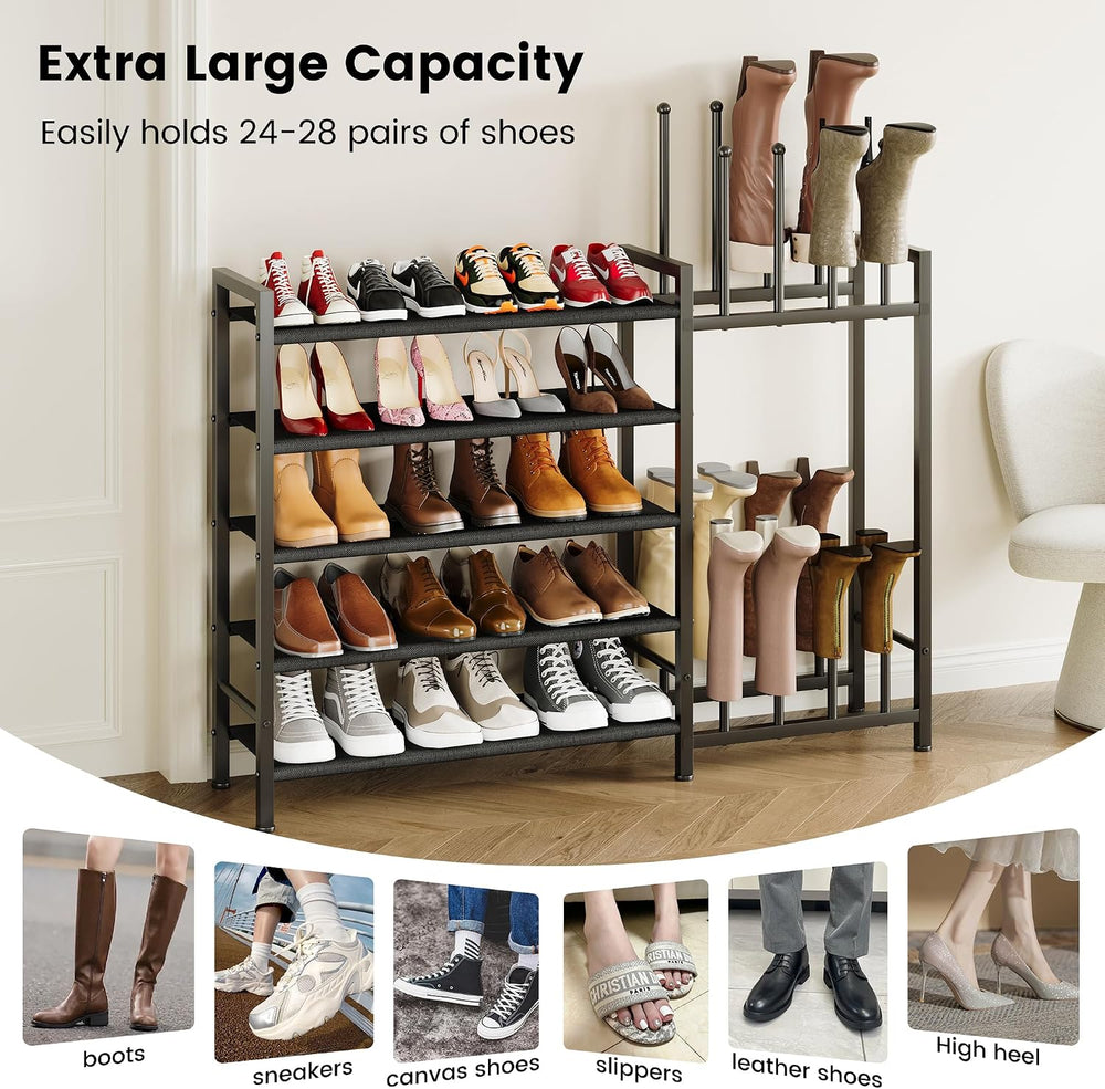 5-Tier Boot Rack with Shoe Storage Shelves, Large Capacity Shoe Organizer