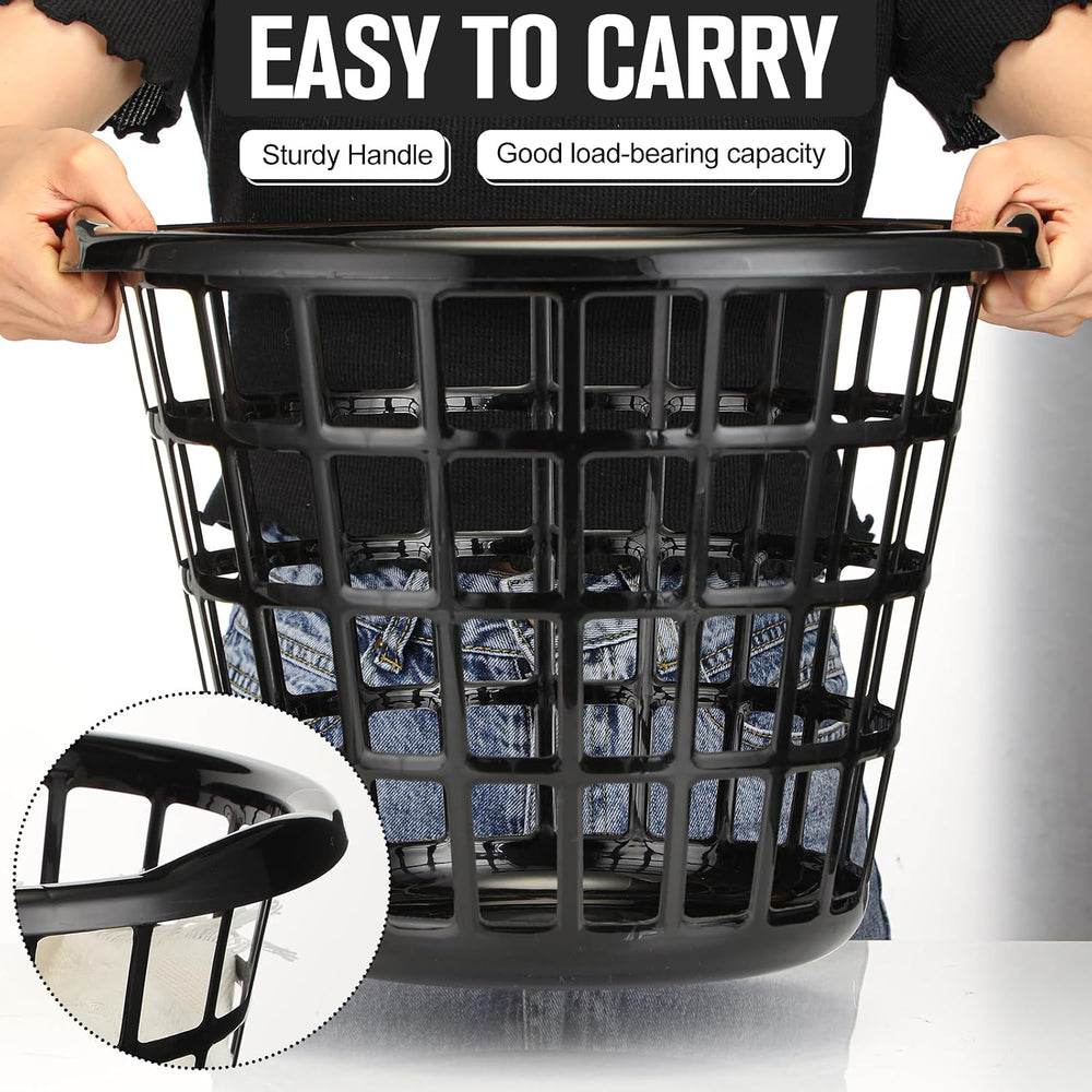 Uiifan 8 Pcs Black Plastic Round Laundry Baskets with Easy Carry Handles