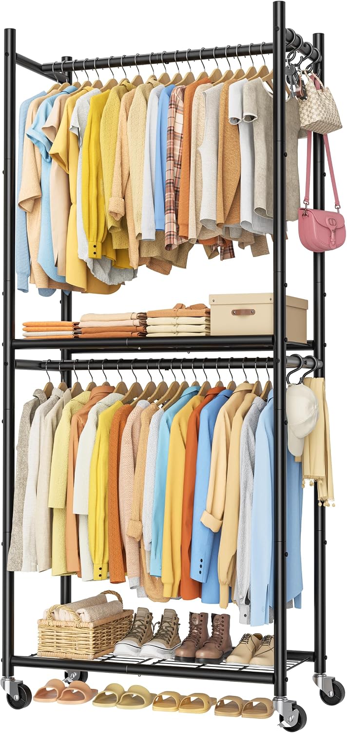 HOMIDEC Clothes Rack,79.7" Double-Tier Clothing Rack with Shelves&Wh...