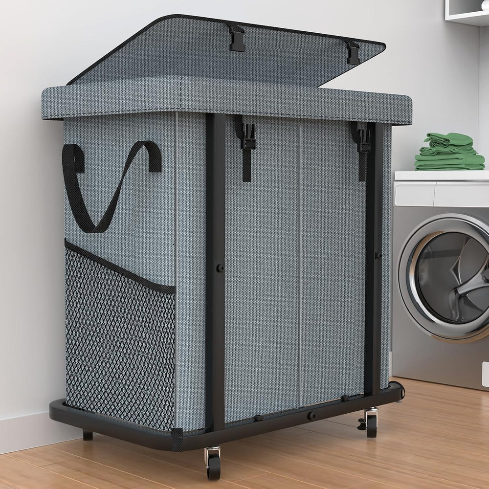 Laundry Basket with Lid,190L Rolling Laundry Hamper with Wheels,Grey
