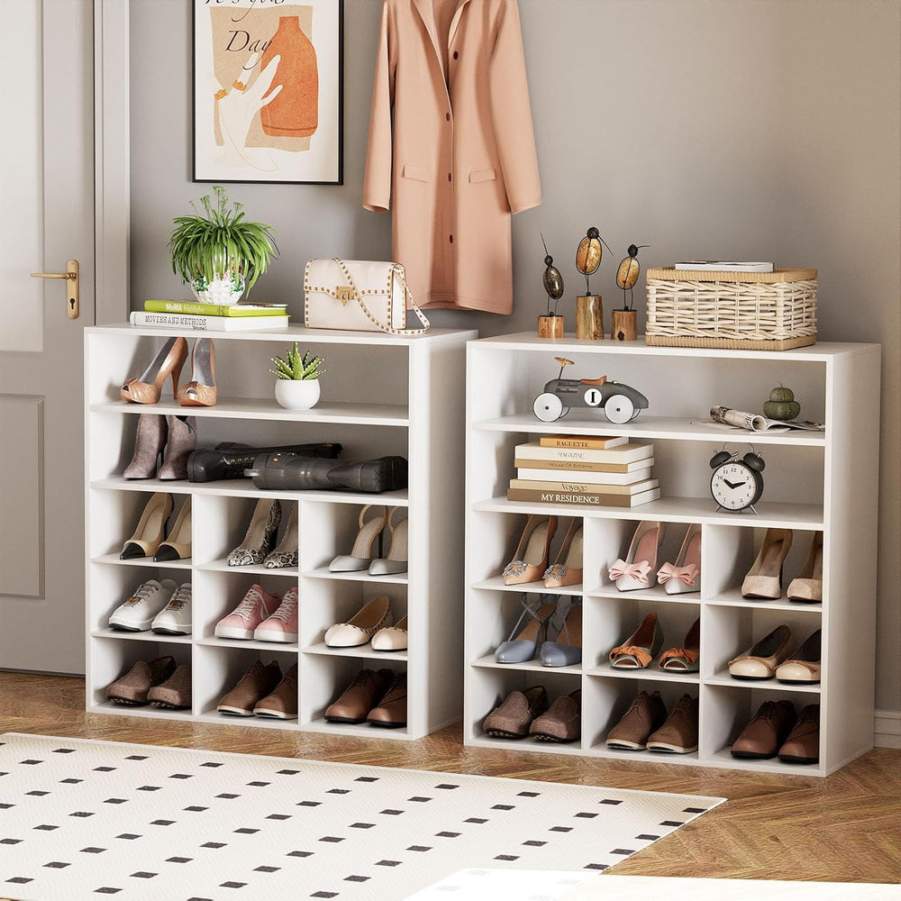 Garden 4 you Shoe Rack Organizer, 5-Tier Wood Cubby Shoe Rack with 2 Storage ...