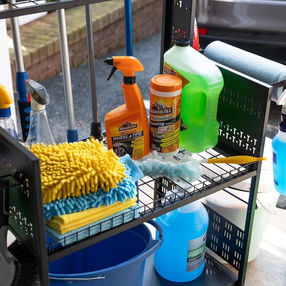 Large Cleaning Caddy with Wheels, 3 Tiered Rolling Cart Auto Detailing Cart, ...