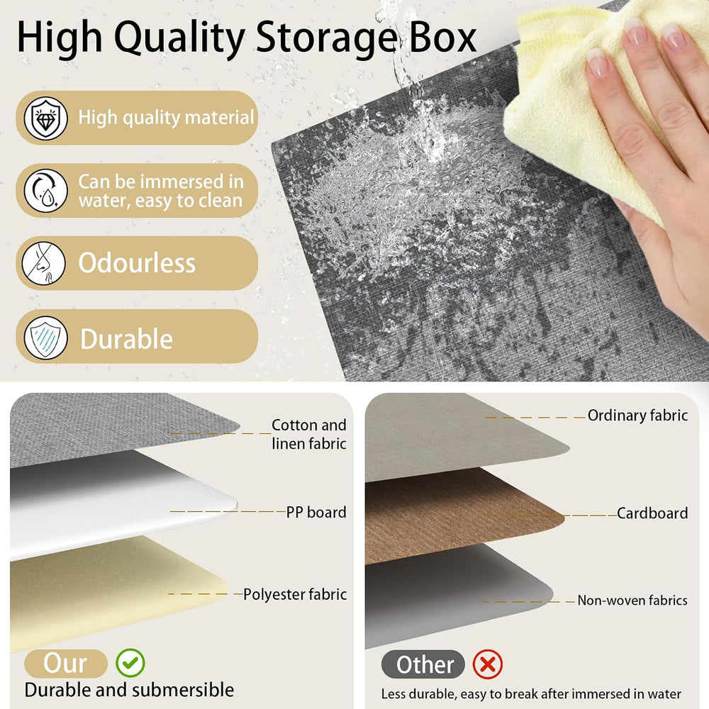 Yawinhe Fabric Storage Boxes with Lids,White/Grey,15.0x9.8x9.8in,5-Pack