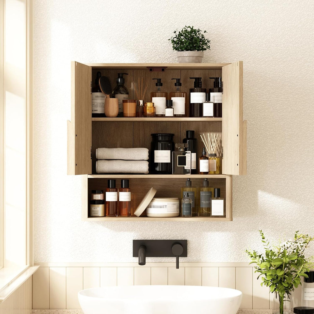 RUSTOWN Wall Mounted Bathroom Cabinets with Rounded Edges & Curved Handles