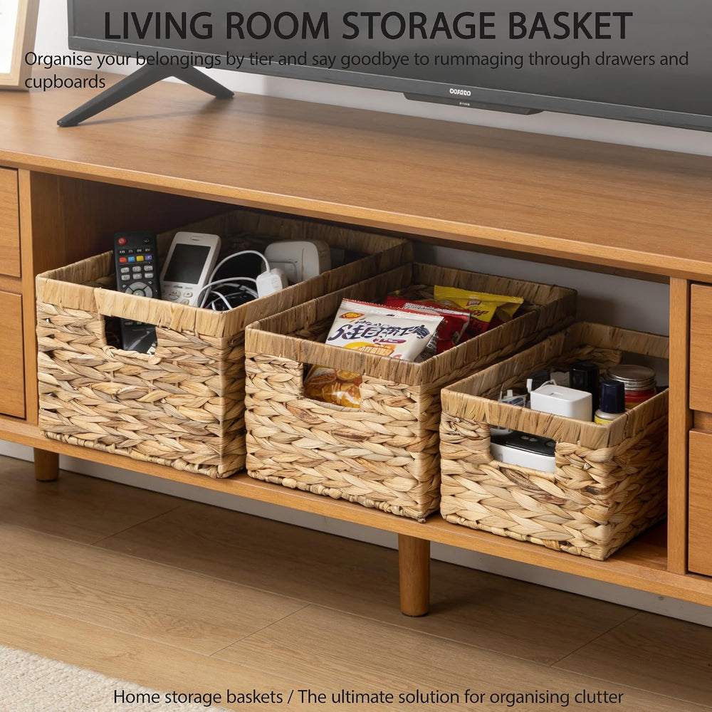 Storage Baskets,Woven Natural Water hyacinth Box with Handle,Kingwillow.(Set ...