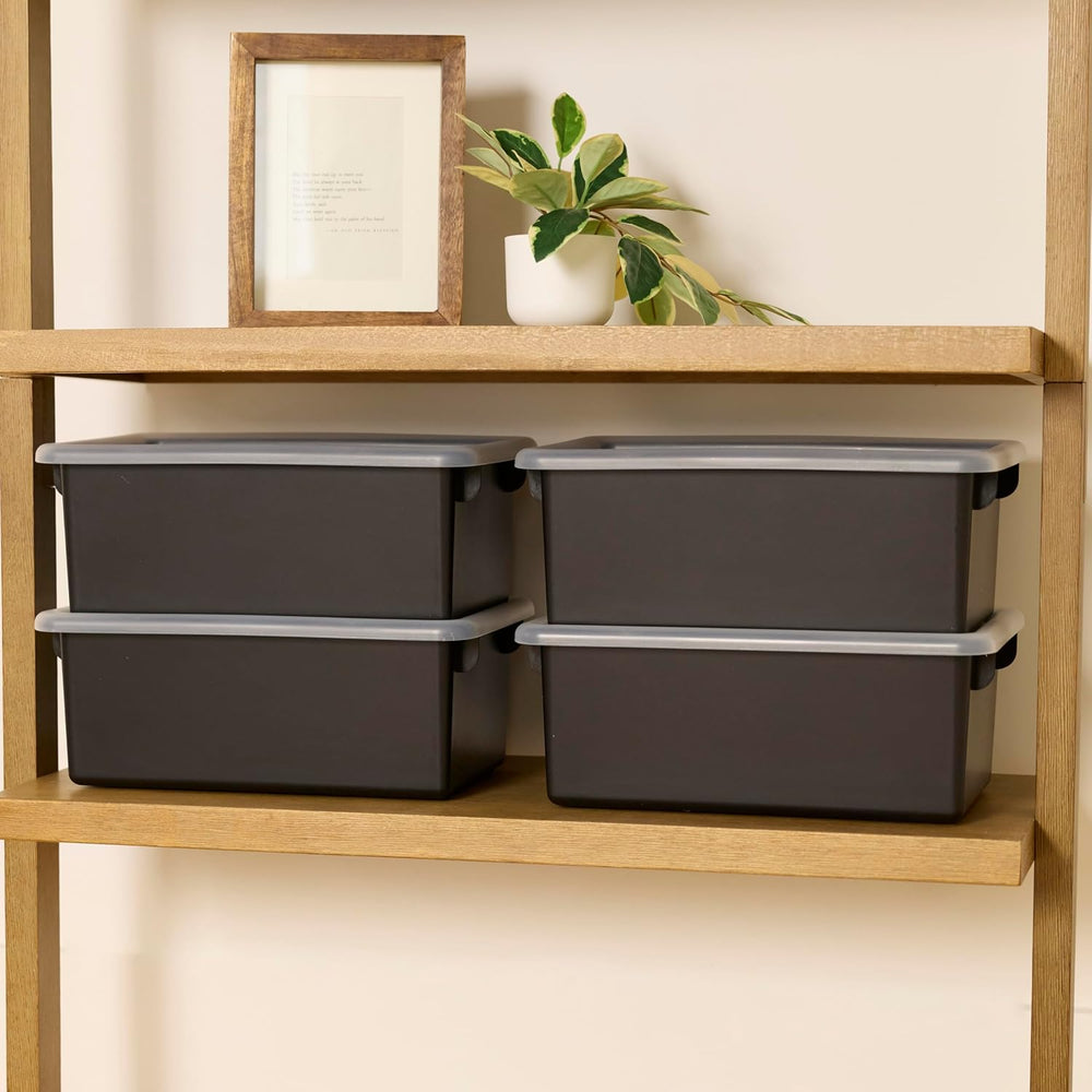 Cubby Storage Bins with Non-Snap Lids, 10-Pack, Black