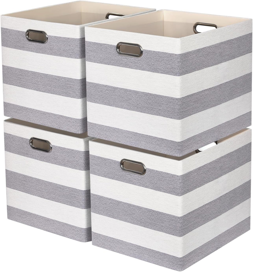13 x 15 x 13 Inch Stripe Linen Storage Cube for Home Organizing, Pack of 4