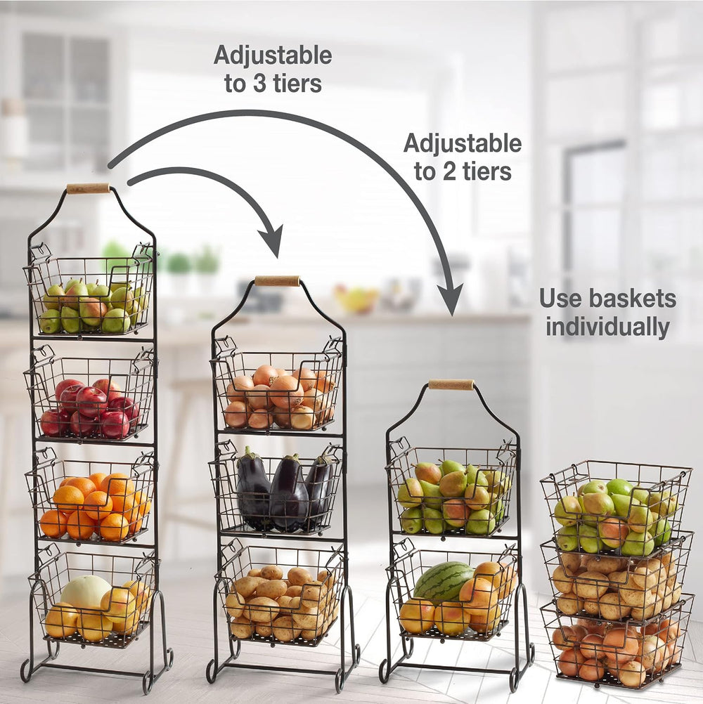 Mikasa Gourmet Basics 4-Tier Market Basket Wire and Acacia Handle Black
