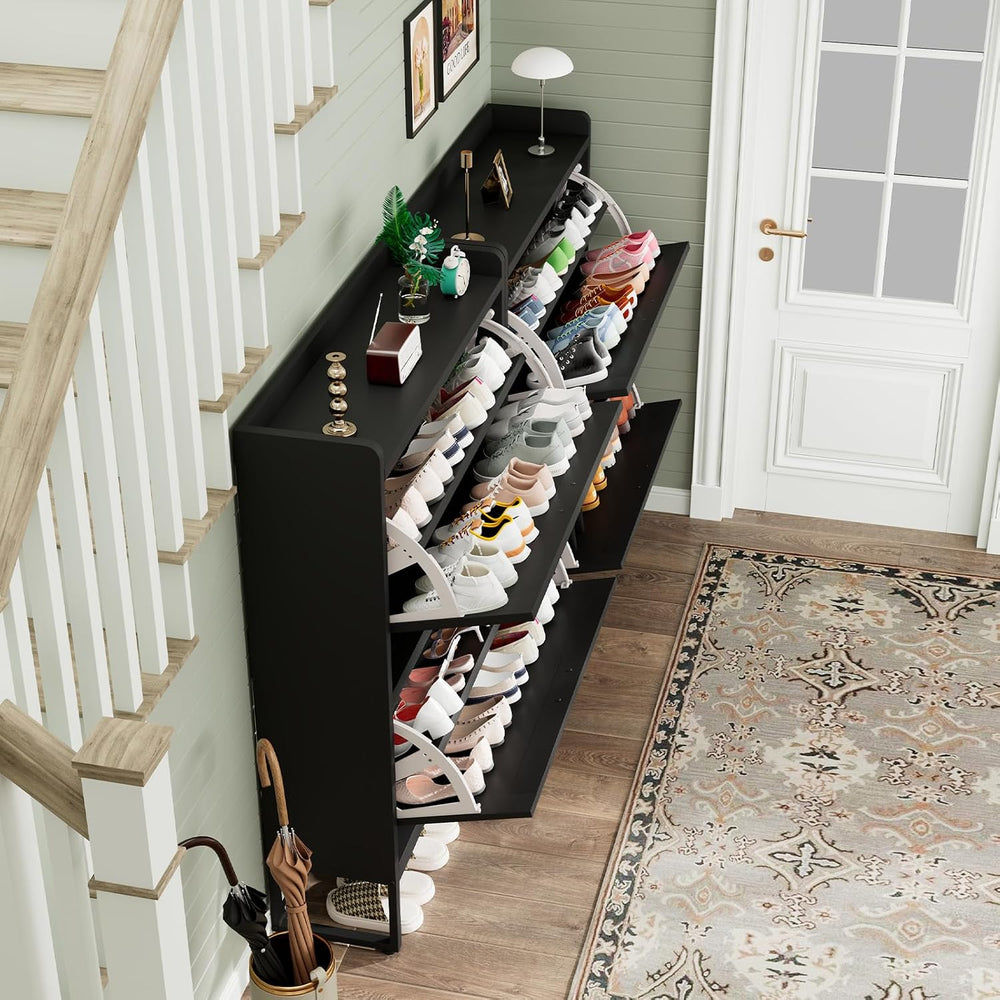 GRUSIGN Shoe Cabinet, Shoe Storage Cabinet with 2 Flip Drawers & Adjustab...