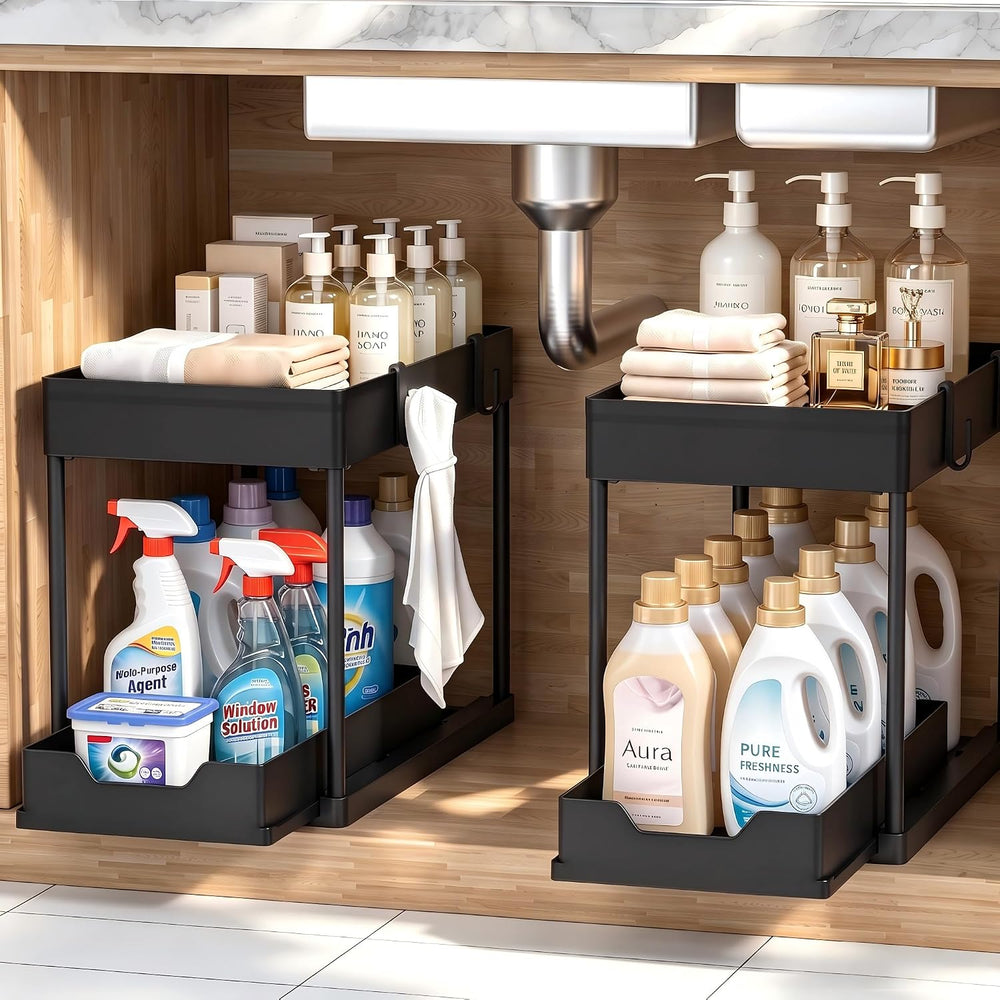 DEKAVA Under Sink Organizer 2 Pack, Bathroom Cabinet Organizer, 2 Tier Slidin...