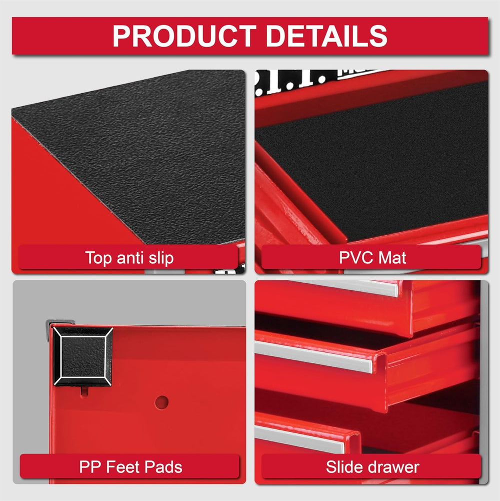 P.I.T. Mini Tool Box,Small Metal Toolbox Organizer with 5 Drawers,Red