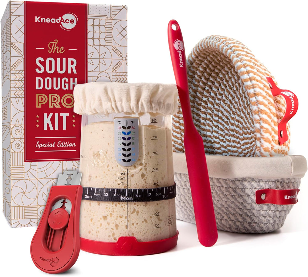 KneadAce Sourdough Starter Kit – 34oz Starter Jar, 2 Cotton Rope Banneton Pro...