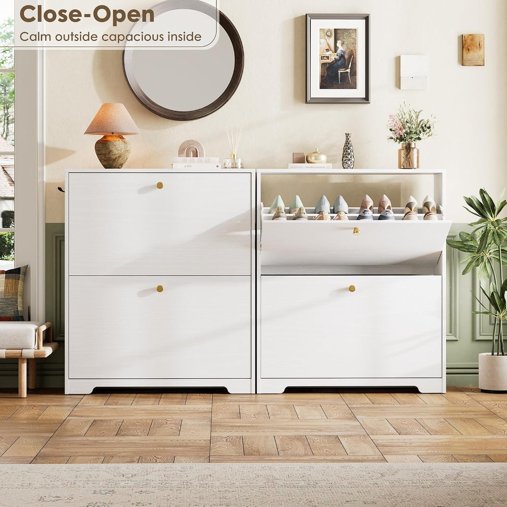 Nicetree Shoe Cabinet with 2 Flip Drawers, Narrow Shoe Organizer Cabinet, Fre...