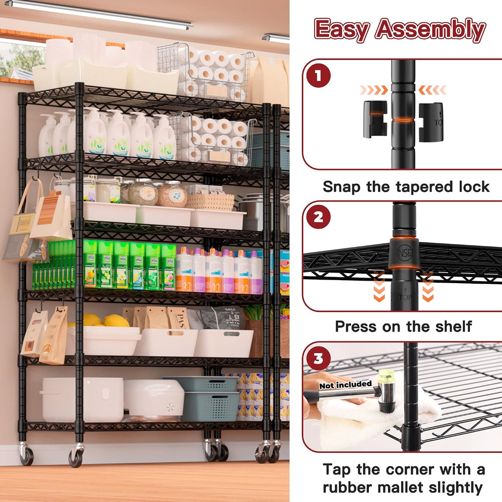 PrimeZone 6 Tier Wire Shelving with Wheels 79''H 1500lbs Storage Shelves