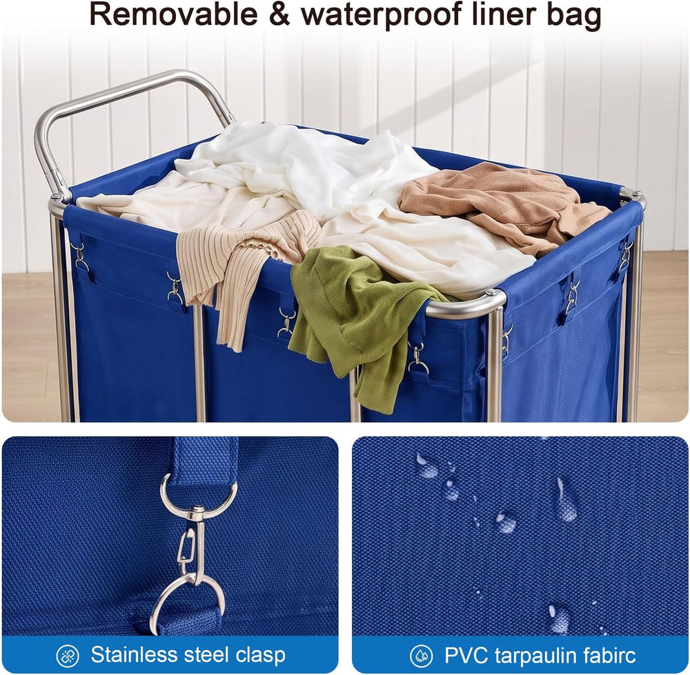 Commercial Laundry Cart with Wheels, 400L Industrial Rolling Laundry Basket w...
