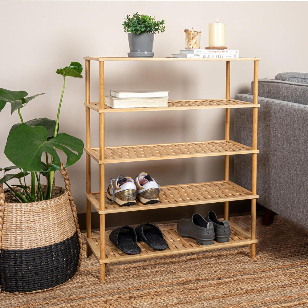 Household Essentials 5 Tier Bamboo Shoe Rack, Lightweight Storage Shelf, Bask...