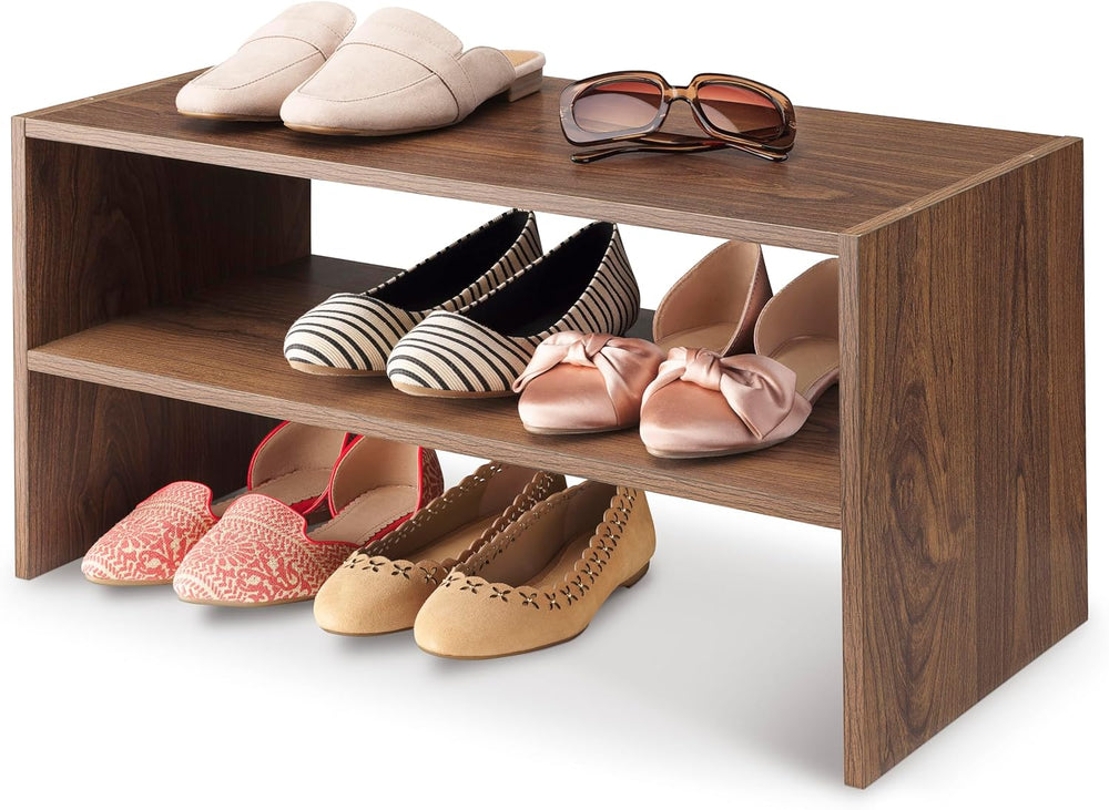Whitmor Wood Stackable 2-Shelf Shoe Rack, Walnut, 24 inches,2 Pack