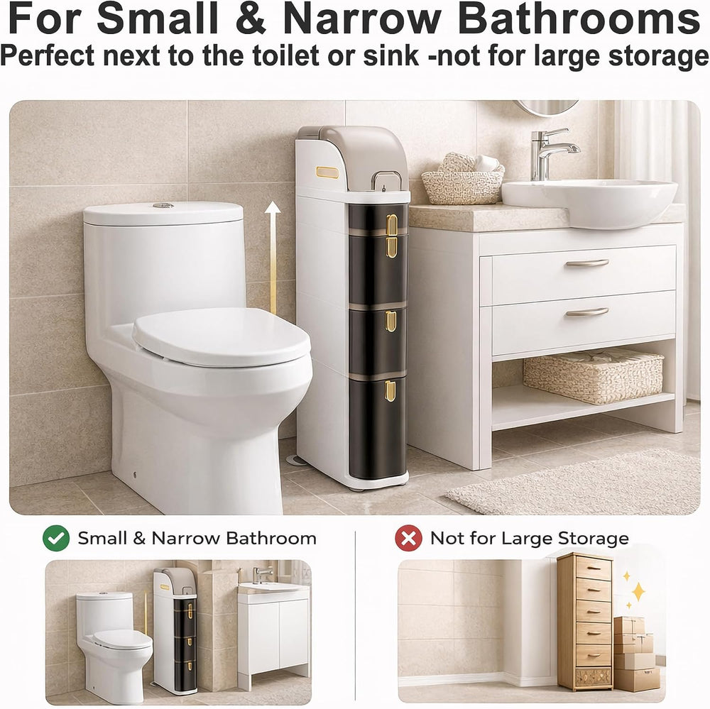 4-Tier Slim Bathroom Storage Cabinet, Narrow Rolling Organizer