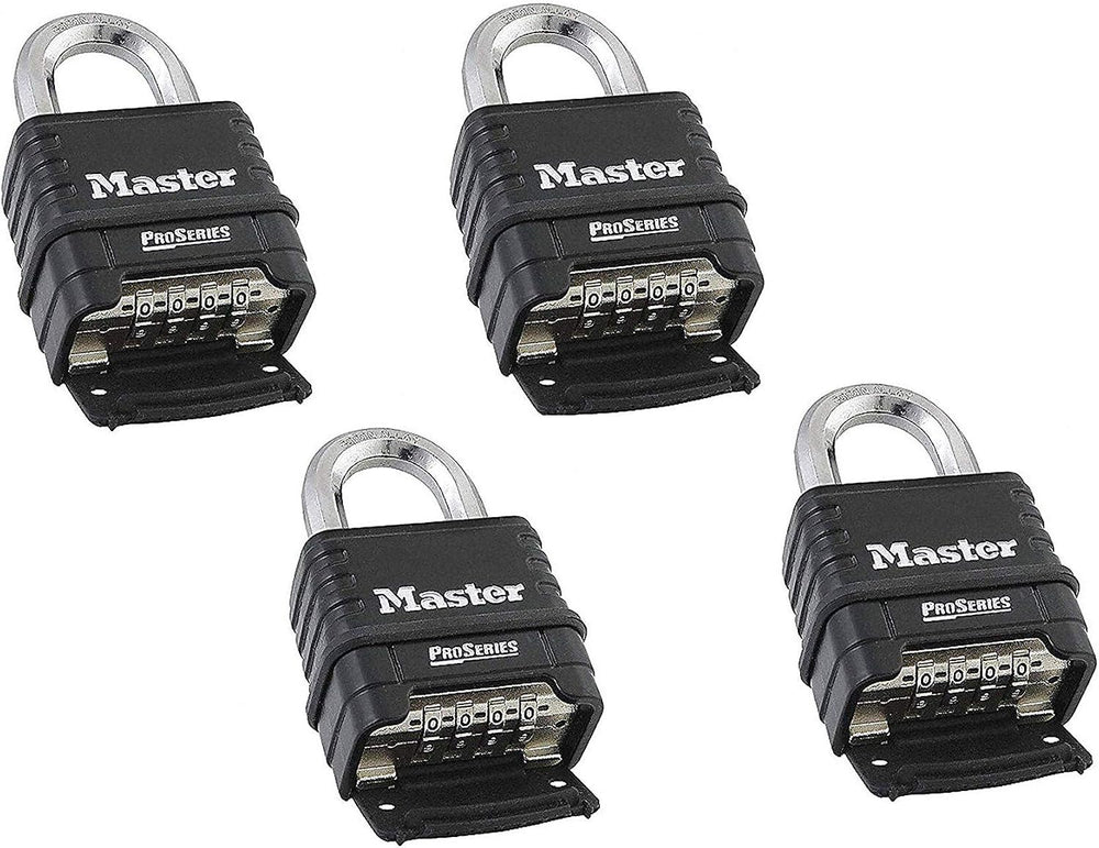 MasterLock 1178D Combination Padlock, Die Cast Body, 4 Pack Black/Silver (Key...