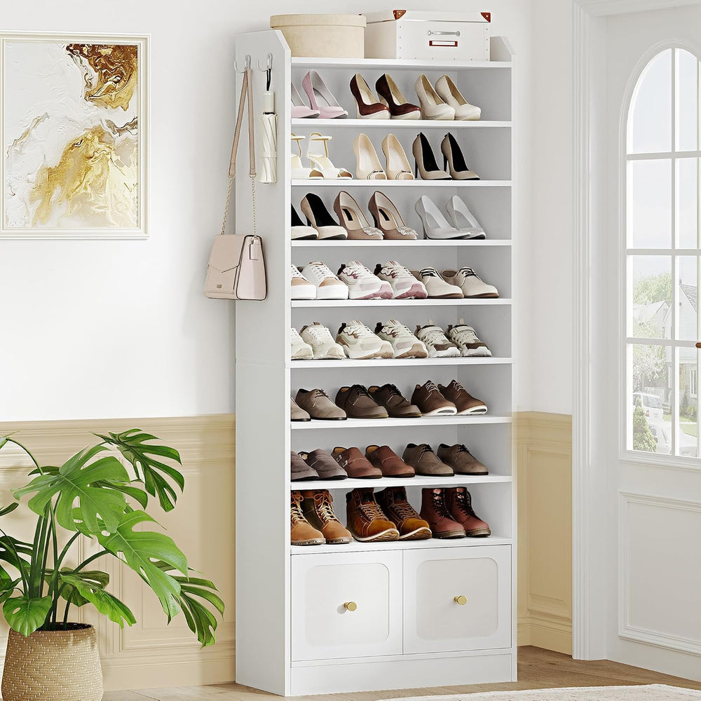 Hzuaneri Shoe Storage Cabinet, 10 Tiers Shoe Cabinet with 2 Cloth Drawers, Wo...