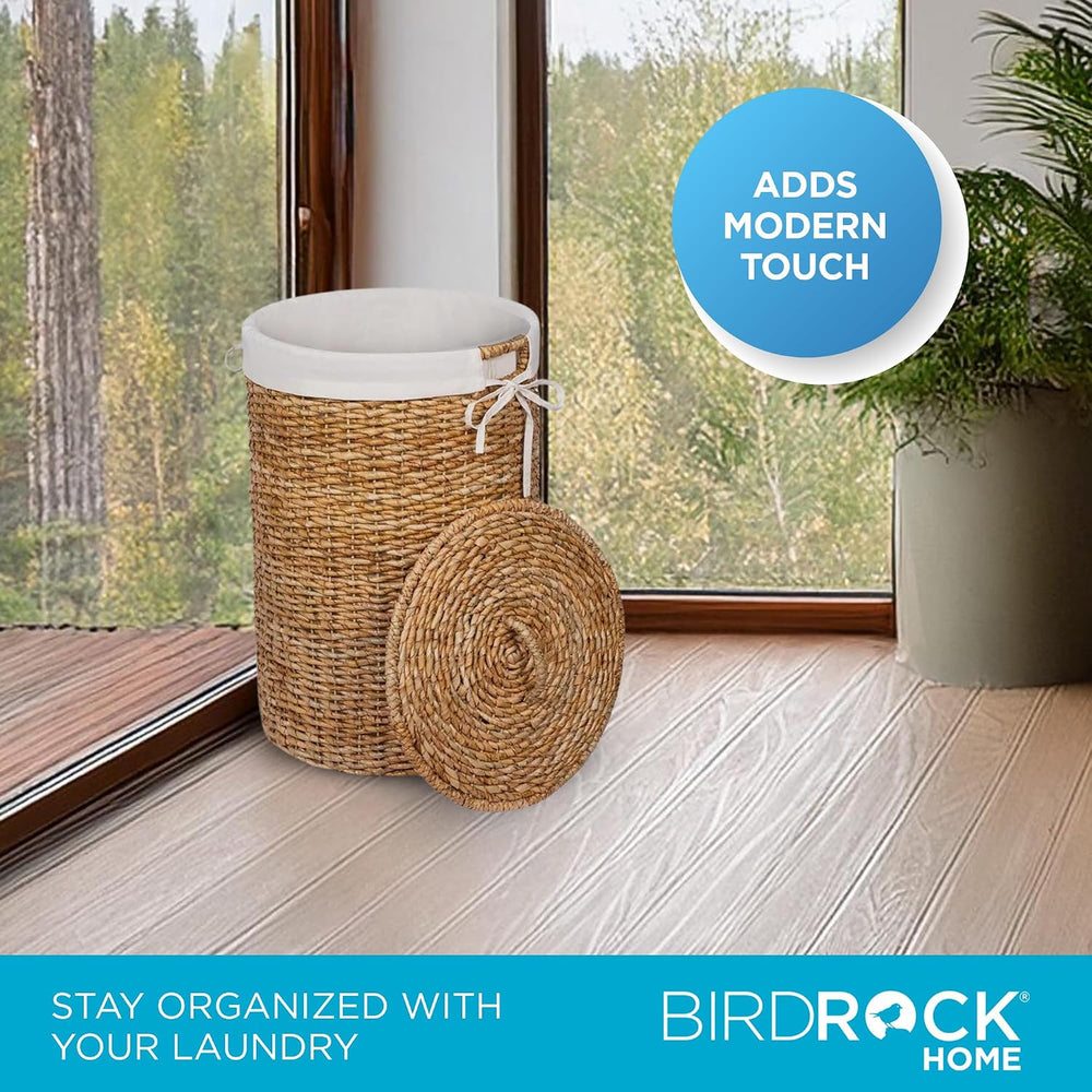 BIRDROCK HOME Seagrass Laundry Hamper with Lid & Liner - Handwoven Round ...